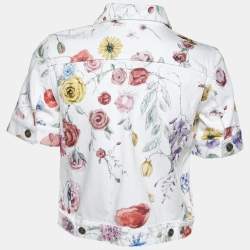 Pre Owned Christian Dior White Floral Printed Denim Button Jacket S