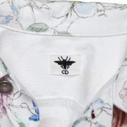 Pre Owned Christian Dior White Floral Printed Denim Button Jacket S