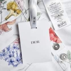 Pre Owned Christian Dior White Floral Printed Denim Button Jacket S