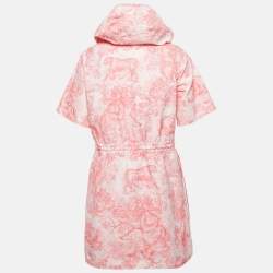Pre Owned Dior Pink Synthetic Jungle Print Toile De Jouy Hooded Mini Dress L