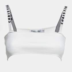 Pre Owned Dior White Stretch Knit J'adior Band Bralette Top M