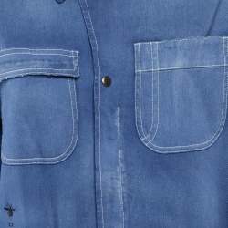 Pre Owned Dior Blue Denim Washed Denim Wide Leg Jumpsuit M