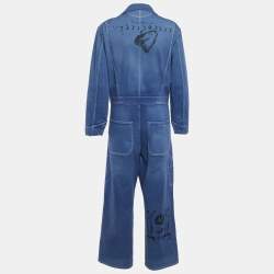 Pre Owned Dior Blue Denim Washed Denim Wide Leg Jumpsuit M