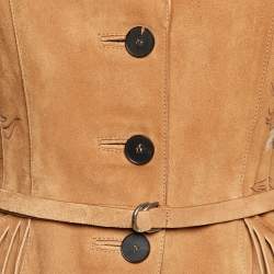 مملوكة مسبقًا Christian Dior Tan Abstract Animal Print Suede Fringed Jacket S