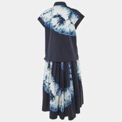 Pre Owned Dior Navy Blue Tie-Dye Print Cotton Skirt and Shirt Set M