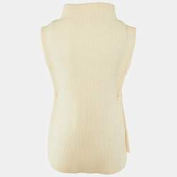 Pre Owned Dior Cream Rib Knit Virgin Wool High Neck Sweater M