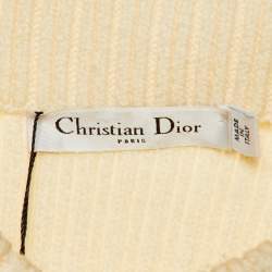 Pre Owned Dior Cream Rib Knit Virgin Wool High Neck Sweater M
