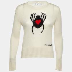 Pre Owned Christian Dior Light Cream Intarsia Knit Sweater  S