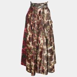 Pre Owned Dior Multicolor Printed Silk Belted Maxi Skirt M