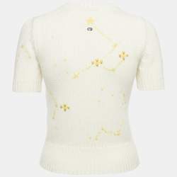 Pre Owned Christian Dior Ivory Lion Intarsia Rib Knit Sweater S