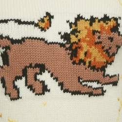 Pre Owned Christian Dior Ivory Lion Intarsia Rib Knit Sweater S