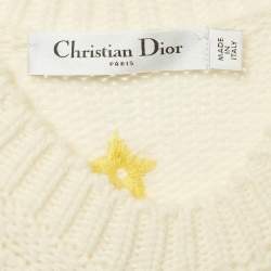 Pre Owned Christian Dior Ivory Lion Intarsia Rib Knit Sweater S