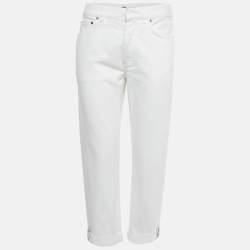 Pre Owned Christian Dior White Denim Folded Hem Jeans M Waist 28"