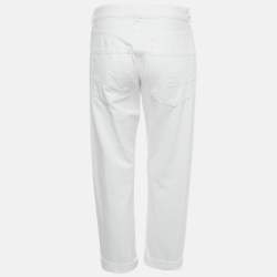 Pre Owned Christian Dior White Denim Folded Hem Jeans M Waist 28"