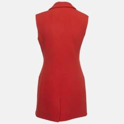 Pre Owned Christian Dior Red Wool Sleeveless Mid-Length Coat M