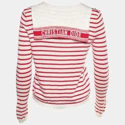 Pre Owned Dior White/Red Bodrum Striped Silk Knit Jumper M