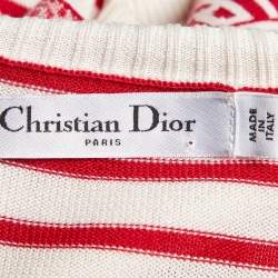 Pre Owned Dior White/Red Bodrum Striped Silk Knit Jumper M