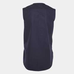 Pre Owned Dior Navy Blue Cotton Lace Trim Sleeveless Top S