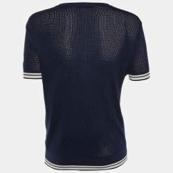 Pre Owned Dior Navy Blue J'Adior 8 Intarsia Knit Crew Neck Jumper S