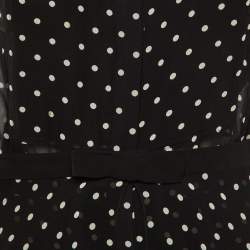 Pre Owned Dior Black Polka Dot Silk Overlay Skirt & Playsuit Set M