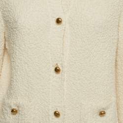 Pre Owned Christian Dior Off White Textured Wool Button Detail Cardigan XL