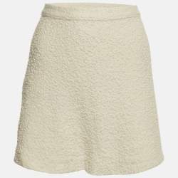 Pre Owned Christian Dior Off White Textured Wool Mini Skirt XL