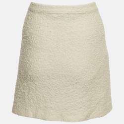 Pre Owned Christian Dior Off White Textured Wool Mini Skirt XL
