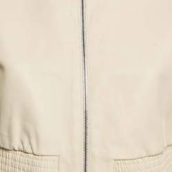 Pre Owned Christian Dior Cream Leather Shirring Hem Jacket M