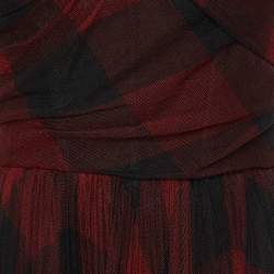 Pre Owned Dior Red Checked Tulle Strapless Bustier Dress M