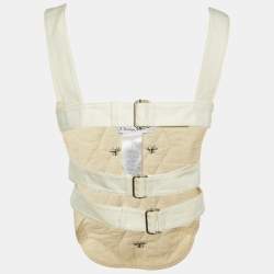 Pre Owned Dior Ivory Cotton Bee Bead Embroidered Strapped Vest M