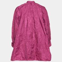 Pre Owned قميص ديور المسيحي الوردي تافتا مجعد طويل وقصير بحافة كبيرة مقاس وسط (ميديم)
