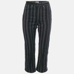 Pre Owned Christian Dior Navy Blue Striped Denim Flared Crop Jeans S Waist 27"