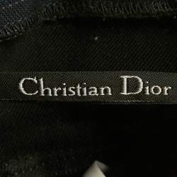 Pre Owned Christian Dior Navy Blue Striped Denim Flared Crop Jeans S Waist 27"