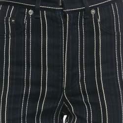 Pre Owned Christian Dior Navy Blue Striped Denim Flared Crop Jeans S Waist 27"