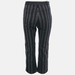 Pre Owned Christian Dior Navy Blue Striped Denim Flared Crop Jeans S Waist 27"