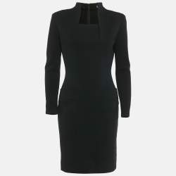 Pre Owned Christian Dior Vintage Black Stretch Knit Midi Dress M