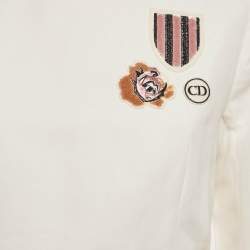 Pre Owned Christian Dior Off-White Cotton Applique Detail Mini Dress M
