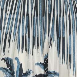 Pre Owned فستان ديور حرير طباعة نخيل بلون أزرق طوي طويل متوسط الحجم