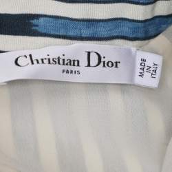 Pre Owned فستان ديور حرير طباعة نخيل بلون أزرق طوي طويل متوسط الحجم