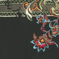 Pre Owned Christian Dior Vintage Black Embroidered Silk Midi Skirt M