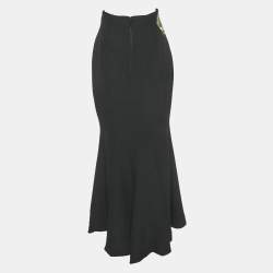 Pre Owned Christian Dior Vintage Black Embroidered Silk Midi Skirt M