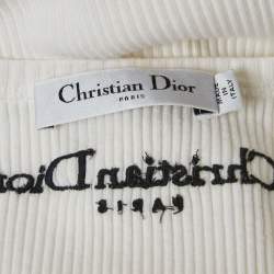 Pre Owned بلوزة ديور قطن بحياكة ضلعية بتطريز شعار أبيض مقاس صغير - سمول