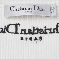 Pre Owned بلوزة ديور قطن بحياكة ضلعية بتطريز شعار أبيض مقاس صغير - سمول