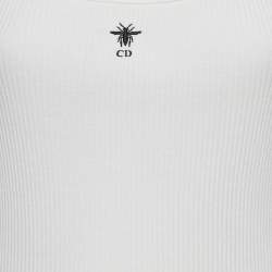 Pre Owned بلوزة ديور قطن بحياكة ضلعية بتطريز شعار أبيض مقاس صغير - سمول