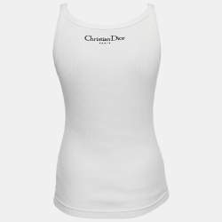 Pre Owned بلوزة ديور قطن بحياكة ضلعية بتطريز شعار أبيض مقاس صغير - سمول