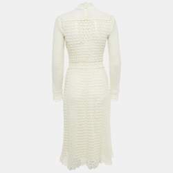 Pre Owned Dior Ecru White Patterned Cotton Blend Knit Midi Dress S
