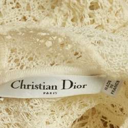 Pre Owned Dior Ecru White Patterned Cotton Blend Knit Midi Dress S
