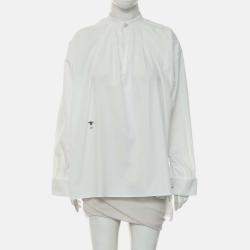 Pre Owned Dior Logo Embroidered Poplin Blouse Size M