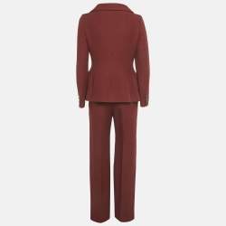 Pre Owned Christian Dior Burgundy Wool Blazer & Pants Suit Set M