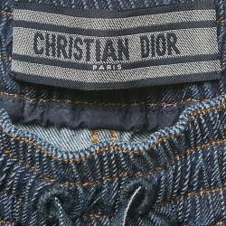 Pre Owned Dior Blue Denim Logo Panel Trimmed Wide Leg Pants S